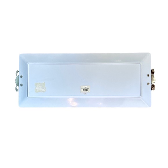 Mud Pie Green and White Stripe Golf Metal Handle Rectangular Serving Tray - Picture 3 of 4